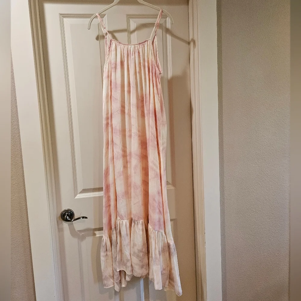 Free People Full On Maxi Slip Dress Flowy Relaxed Tiered Ruffle Hem Pink Sm NWT - Picture 2 of 16